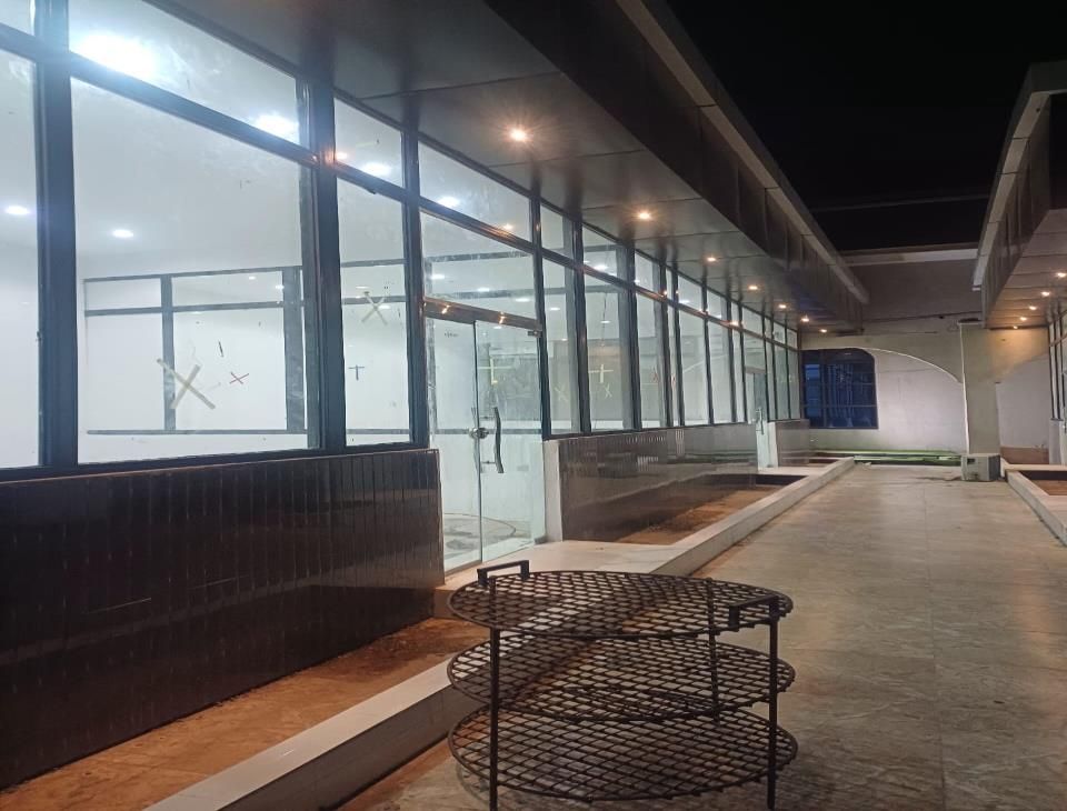 Modern restaurant with recessed lighting at night